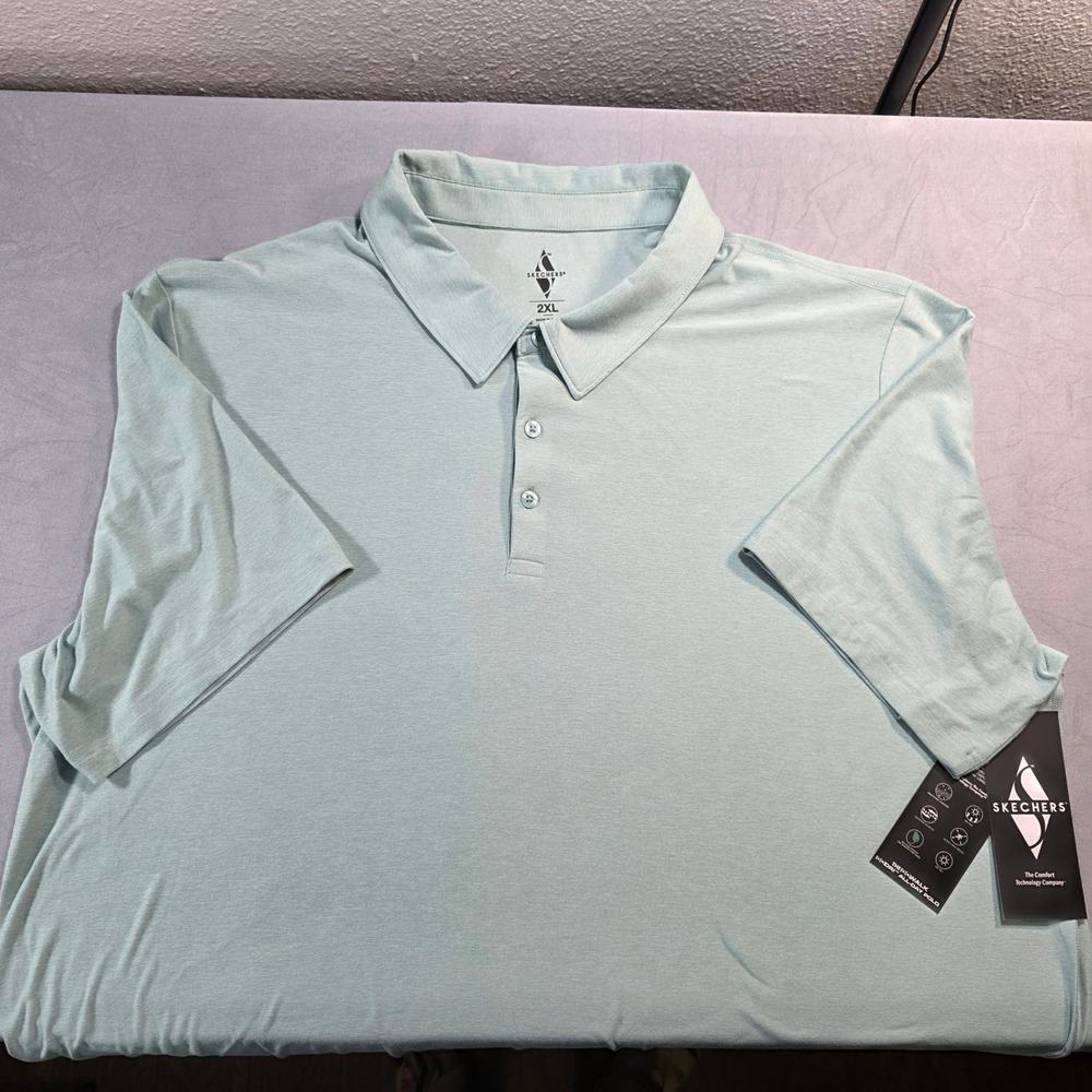 Skechers Mens GoDri All-Day Polo Shirt Sage Green 2XL Short Sleeve UPF 40+ New